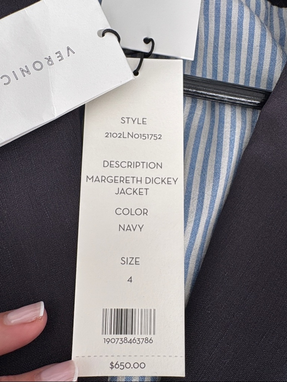 Veronica Beard Navy Margaret fitted Dickey jacket with banded knit puff Sleeves. - Picture 6 of 11